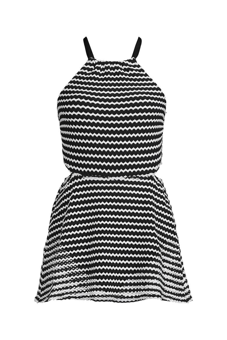 Crochet Monokini Swim Dress Swimsuit, Alternate, color, Black/White