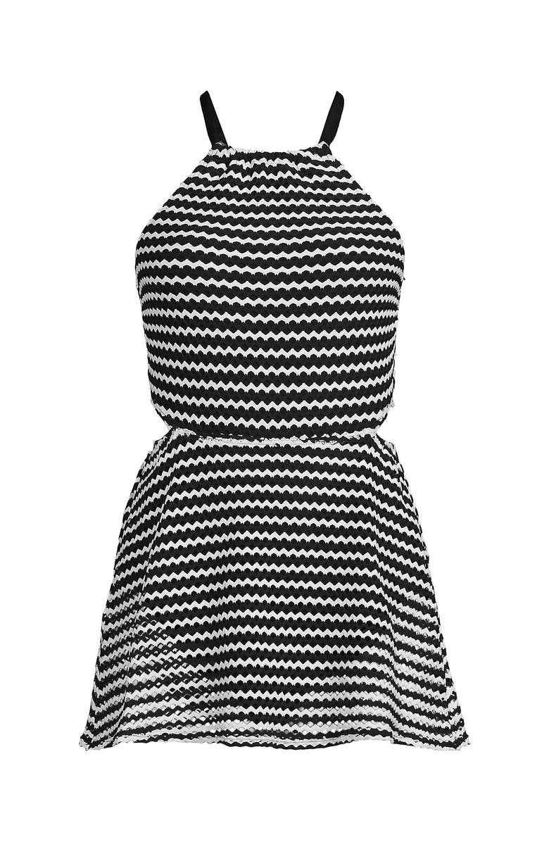 Lands' End Plus Size Crochet Monokini Swim Dress Swimsuit, Alternate, color, Black/White
