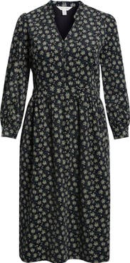 Seasalt Cornwall Rose Cottage Floral Long Sleeve Corduroy Midi Dress