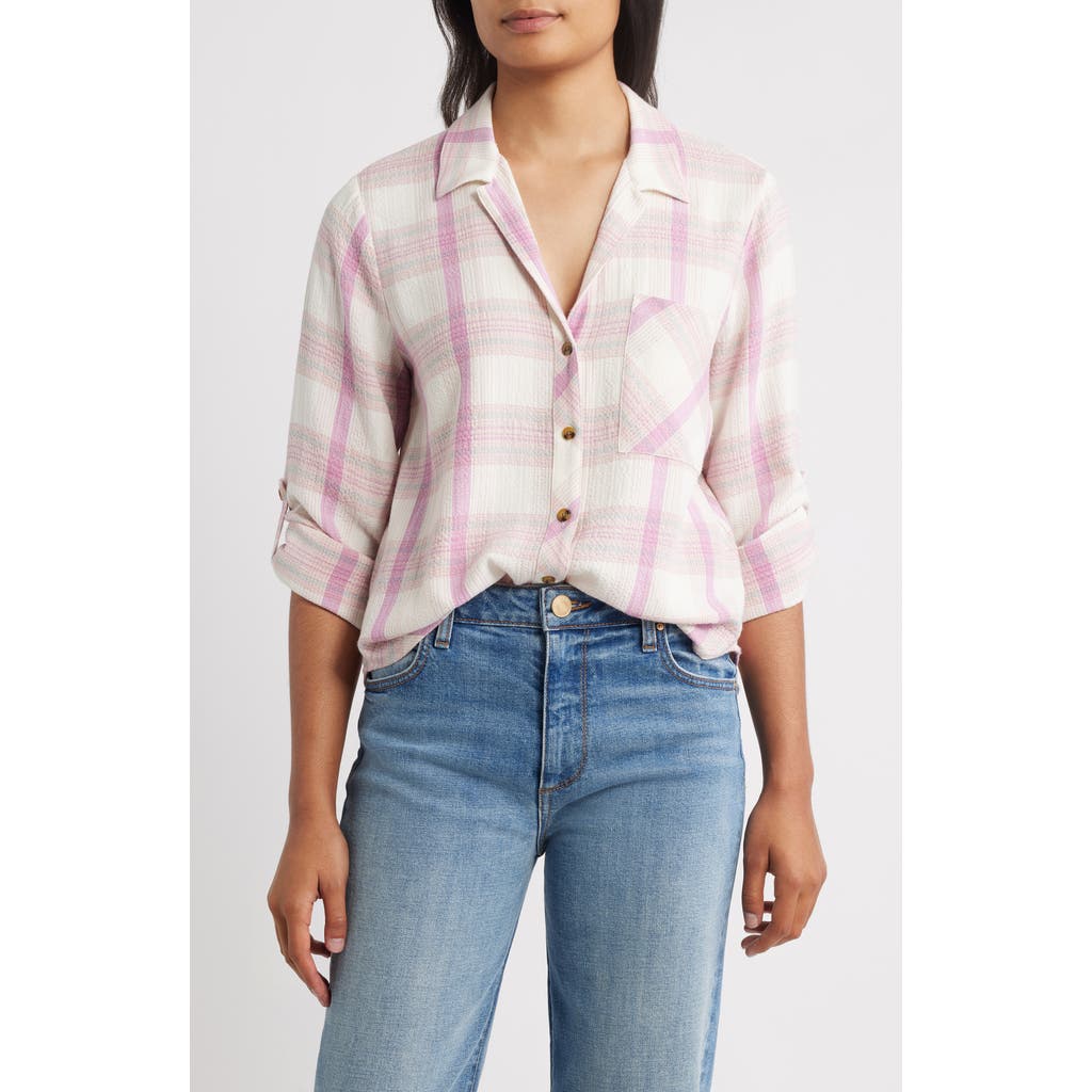 Hatley Lila Plaid Button-up Shirt In Pink