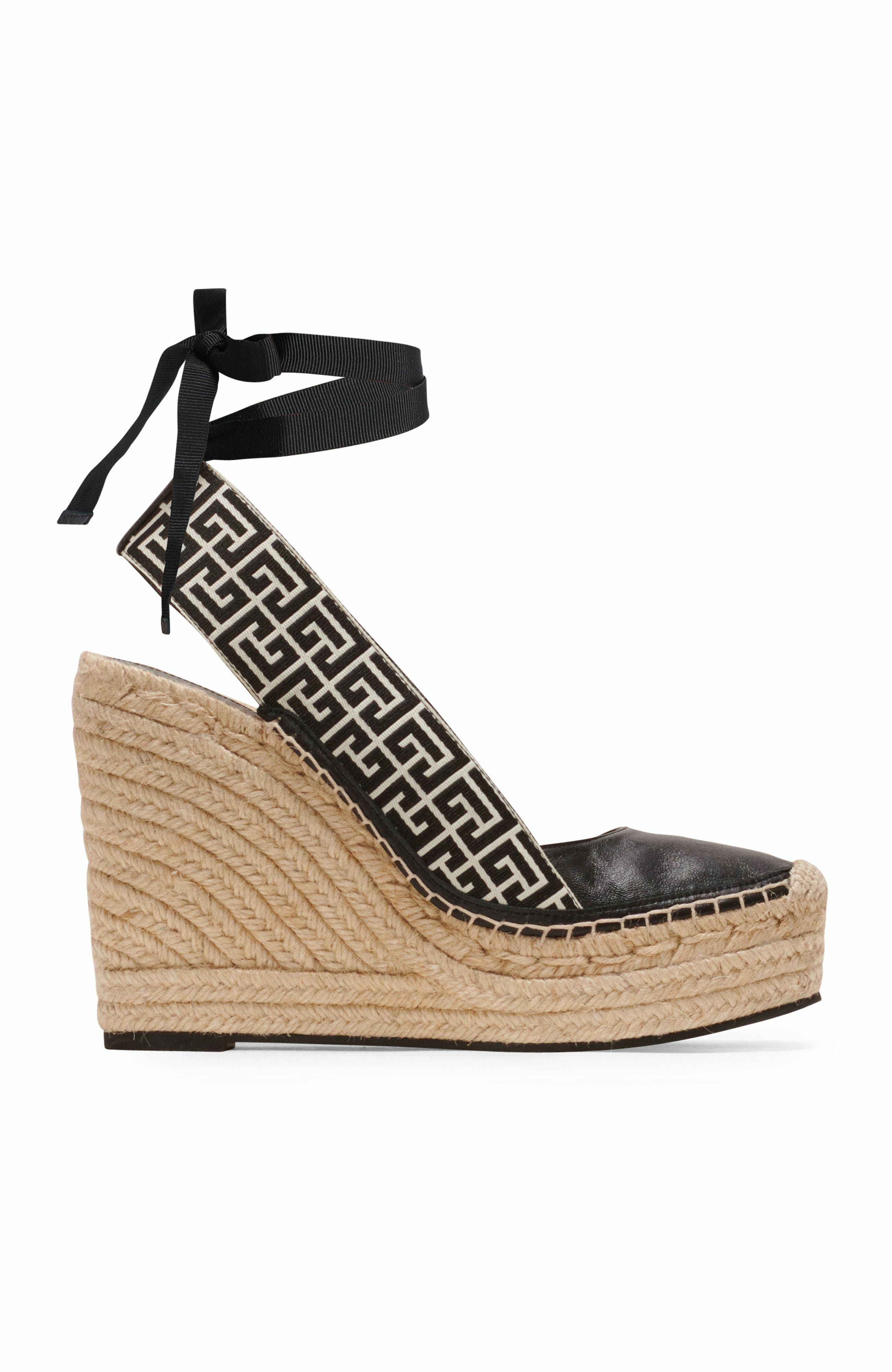 Balmain Alex Monogram Jacquard And Leather Espadrilles, Main, color, 