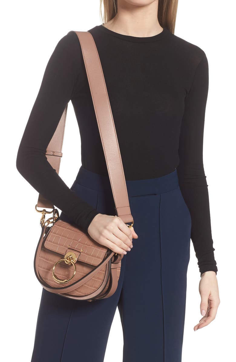 Chloé Small Tess Croc Embossed Calfskin Shoulder Bag, Alternate, color,