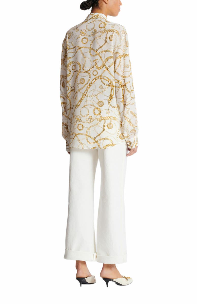 Balmain Printed Silk Shirt With Balmain Chains Pattern, Alternate, color, Gold