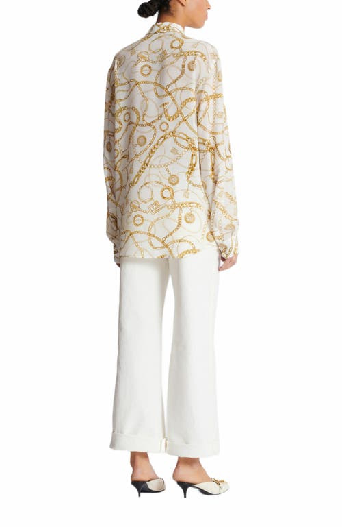 Balmain Logo Printed Silk Shirt In White