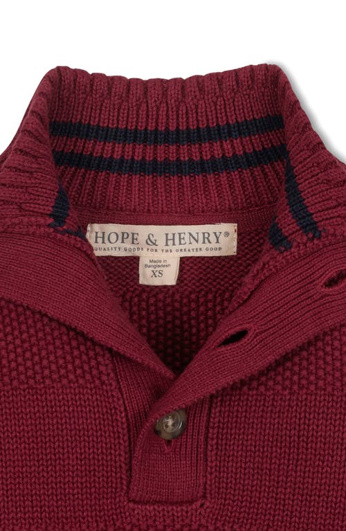 Hope & Henry Organic Mock Neck Stripe Sweater In Burgundy