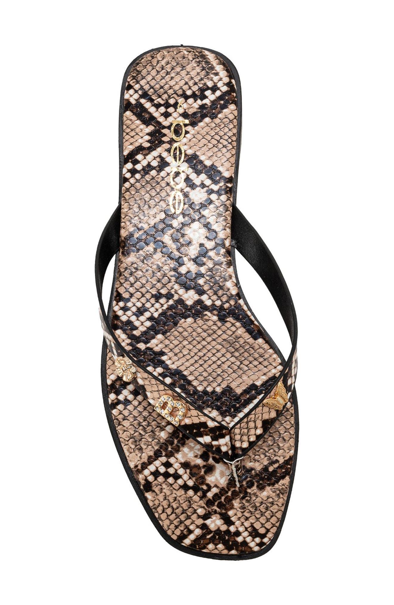 bebe Python Embossed Thong Sandal, Alternate, color, Black Multi