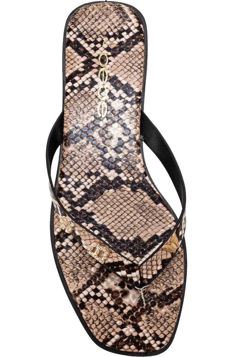 bebe Python Embossed Thong Sandal, Alternate, color, Black Multi