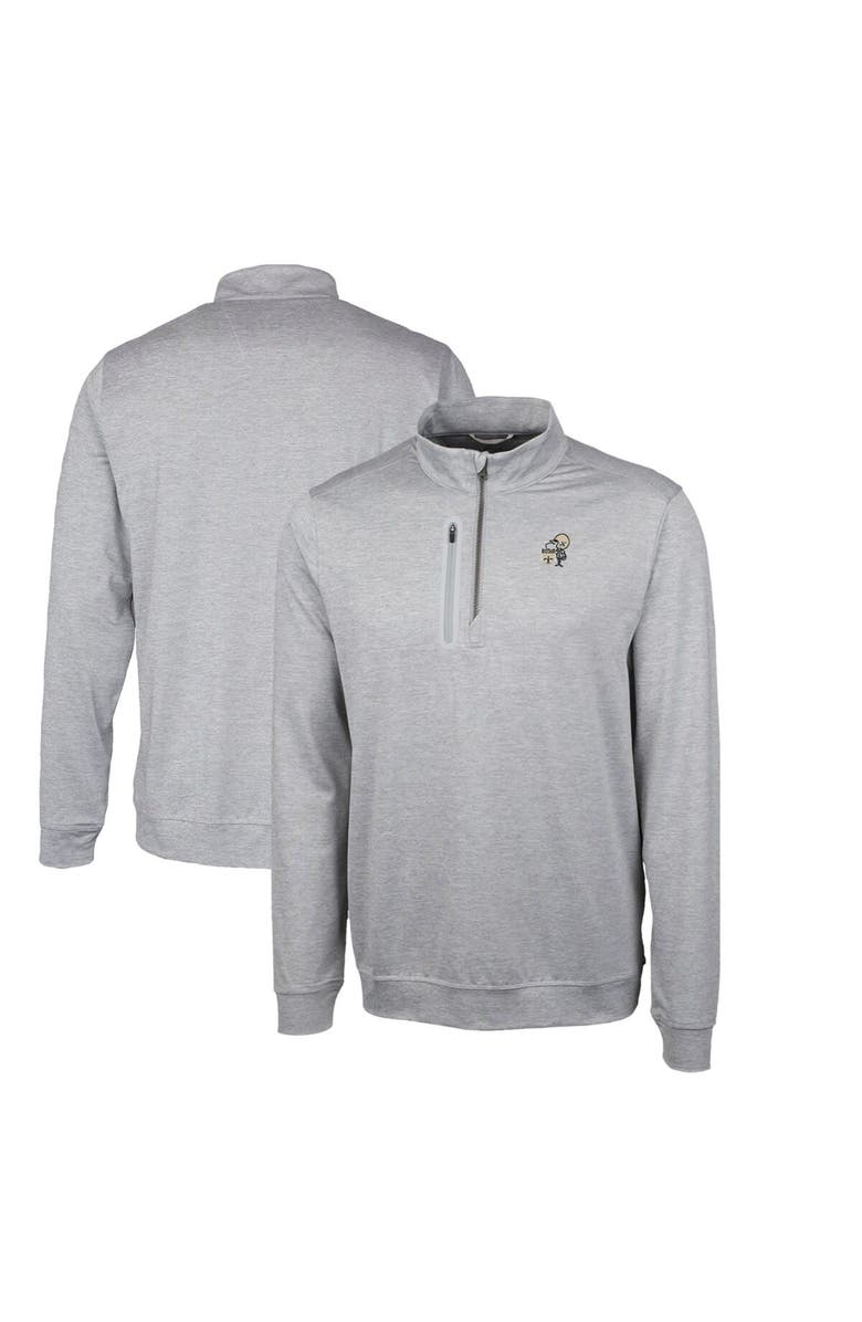 Cutter & Buck Men's Cutter & Buck Gray New Orleans Saints Stealth Heathered Throwback Logo Quarter-Zip Pullover Top, Alternate, color,