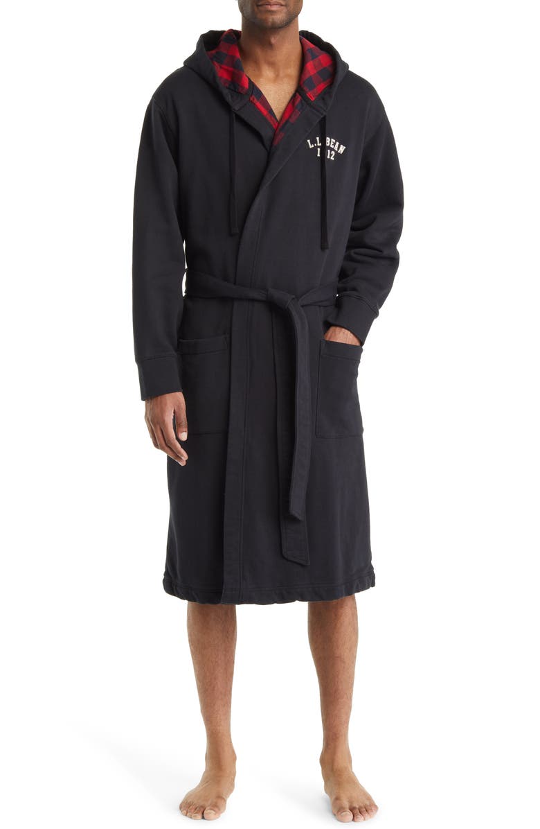 L.L.Bean Rugby Flannel Lined Hooded Robe, Main, color, 