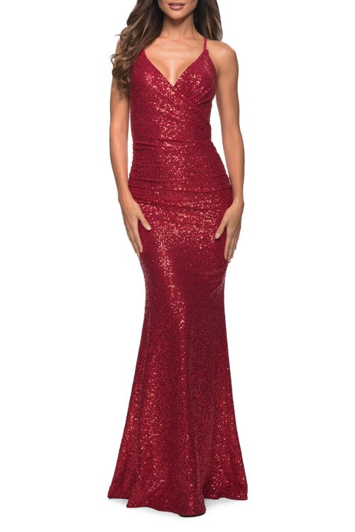 La Femme Wrap Style Long Gown