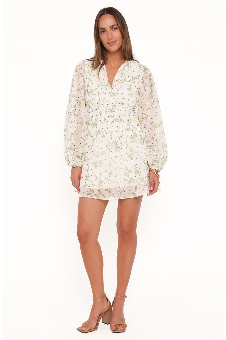 Aimee Print Long Sleeve Minidress, Alternate, color, GREEN LEAF