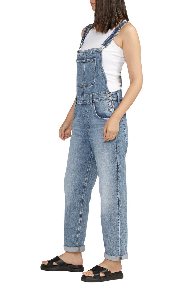 Silver Jeans Co. Baggy Straight Leg Denim Overalls, Alternate, color, 