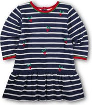 Florence Eiseman Stripe Knit Dress With Embroidered Holly