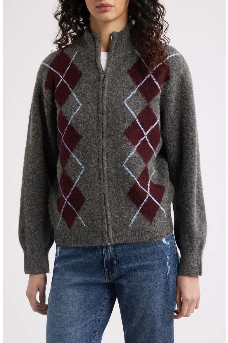 Chloe Argyle Zip Cardigan, Alternate, color, GREY ARGYLE