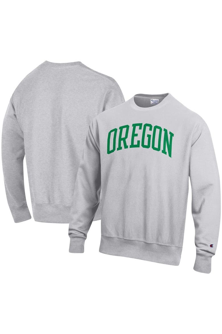 Men's Champion Heathered Gray Oregon Ducks Arch Reverse Weave Pullover Sweatshirt, Main, color, Heather Gray