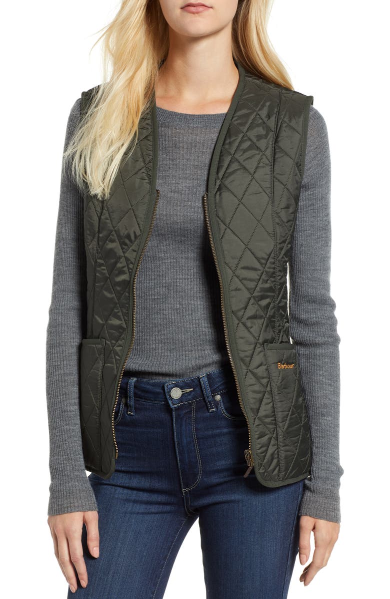 Barbour Betty Quilted Fleece Lined Vest, Main, color, Dark Olive