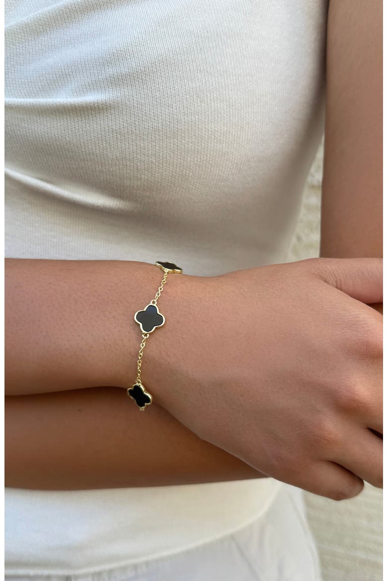 Enamel Clover Station Bracelet, Alternate, color, GOLD-BLACK