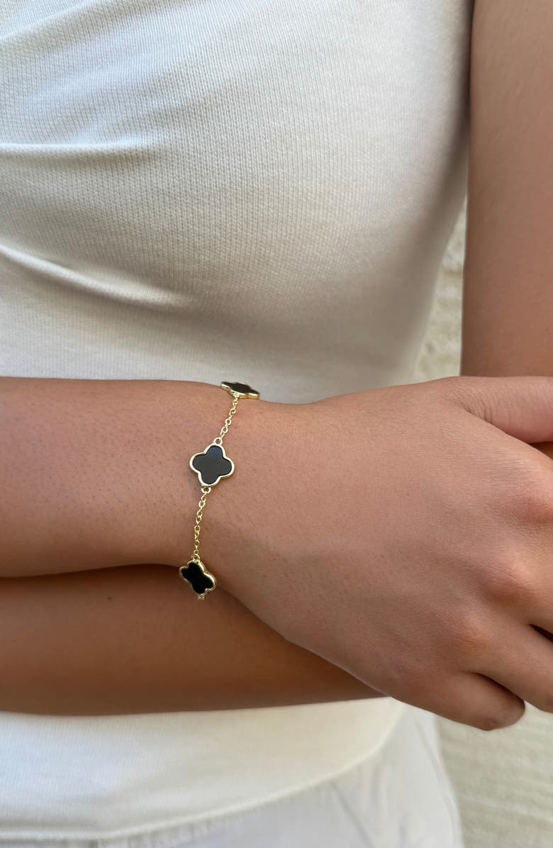 Adornia Enamel Clover Station Bracelet, Alternate, color, Gold-Black