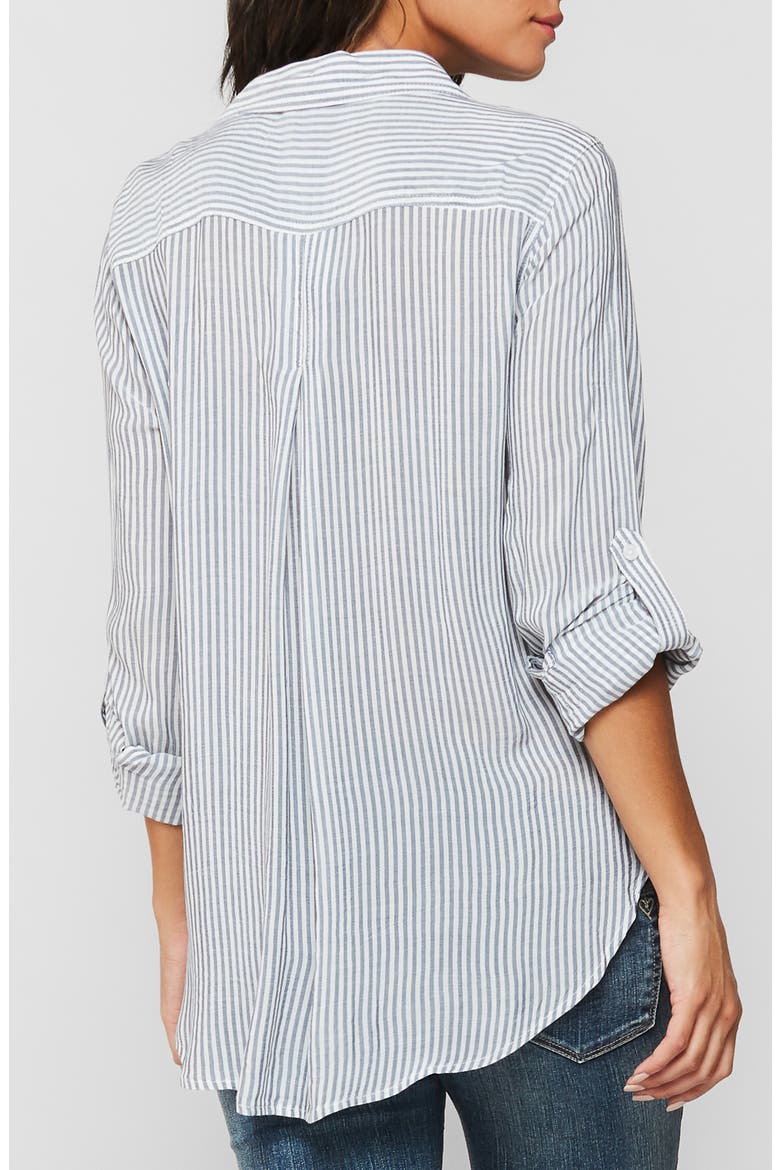 Striped Hi-Lo Button Down Shirt, Alternate, color, INDIGO STRIPE