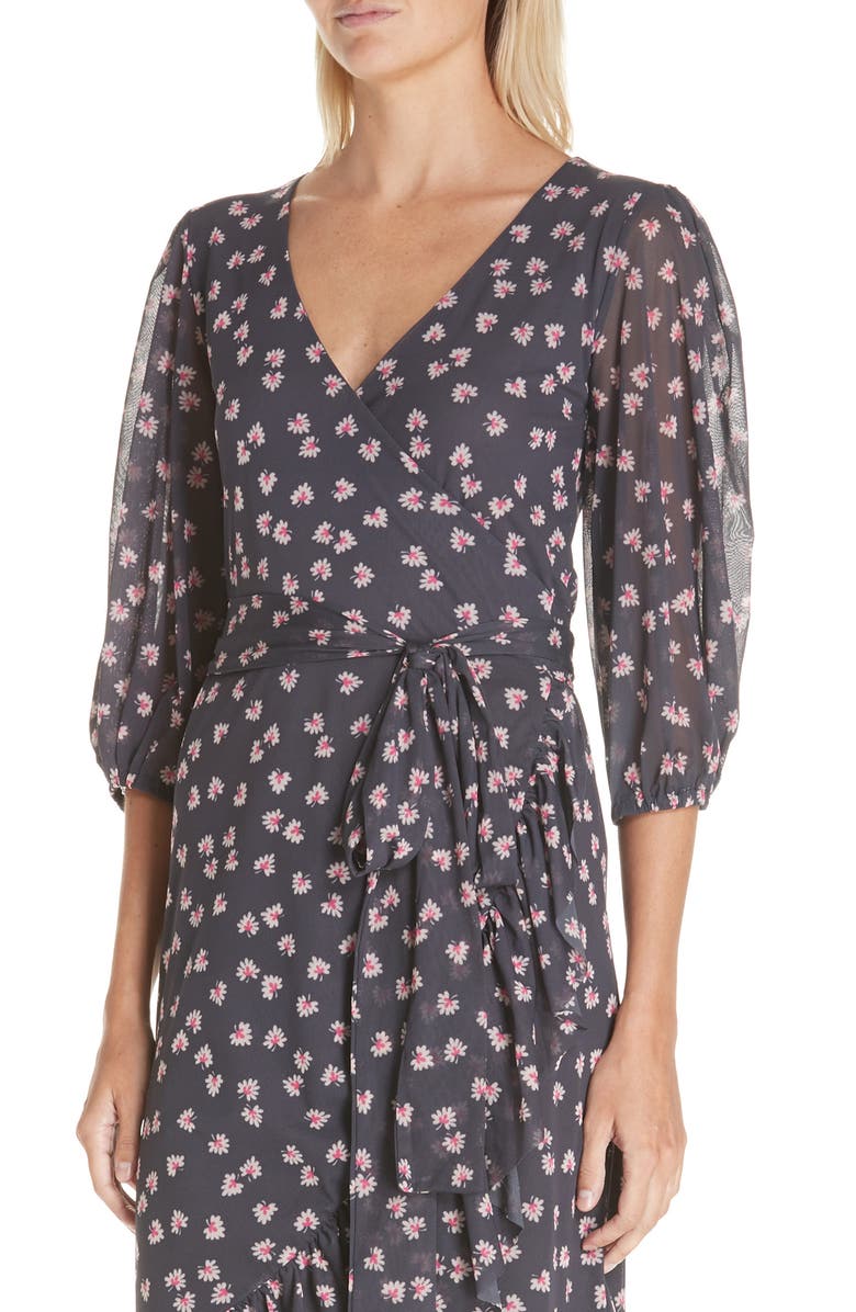 Ganni Floral Print Wrap Dress, Alternate, color, 