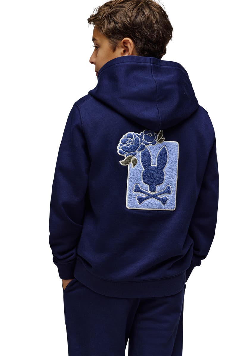 Psycho Bunny Kids' Auguste Floral Patch Hoodie, Alternate, color, Evening Blue