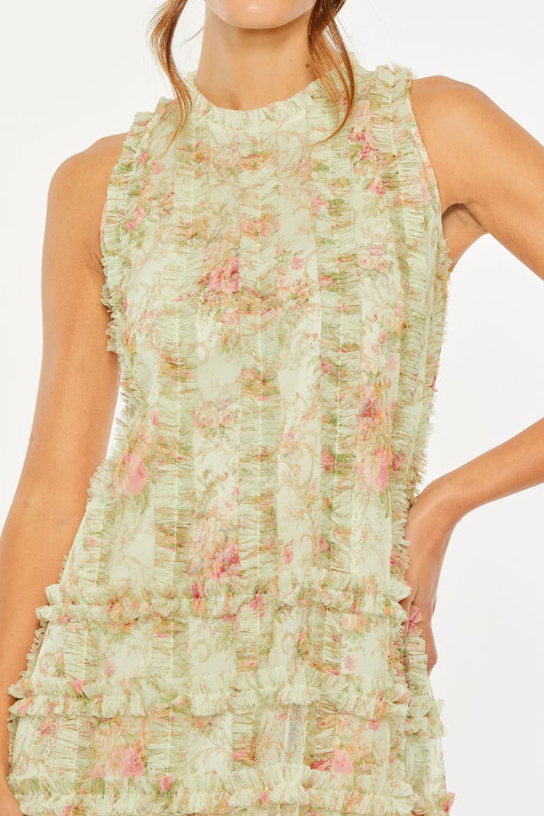 Floral Tiered Ruffle Sleeveless Midi Dress, Alternate, color, Sage Multi