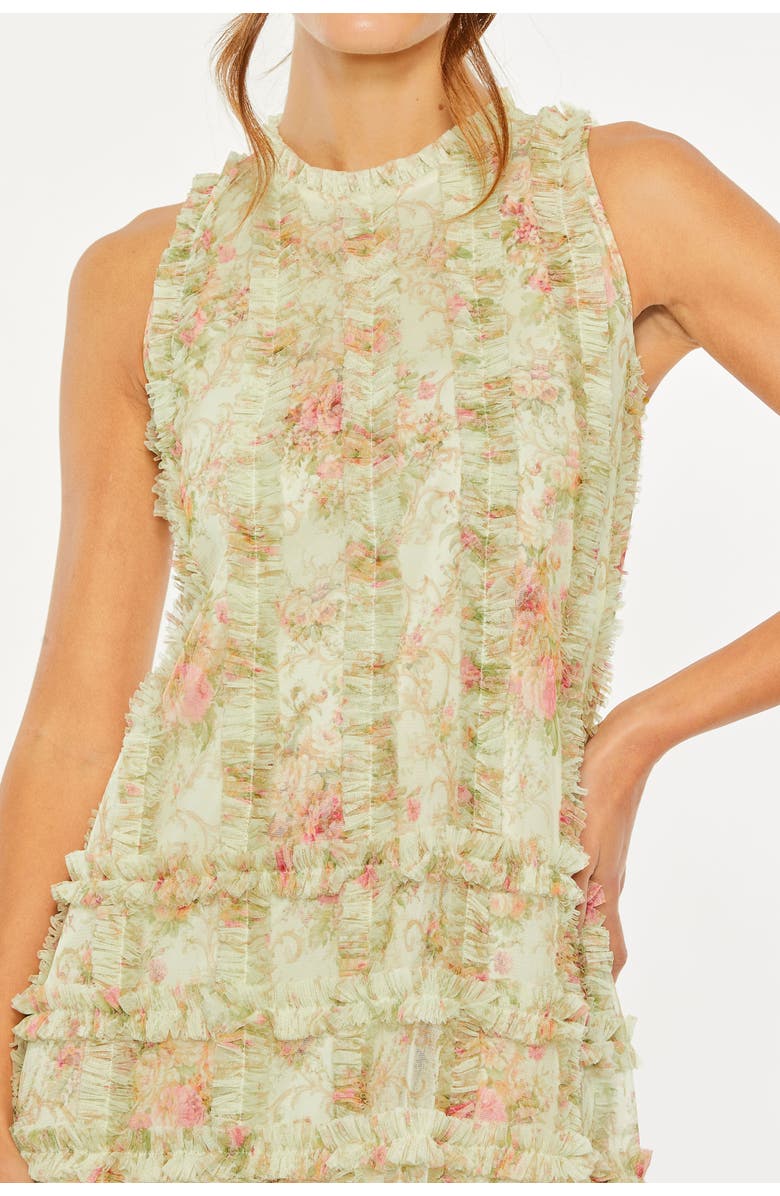 Mac Duggal Floral Tiered Ruffle Sleeveless Midi Dress, Alternate, color, Sage Multi