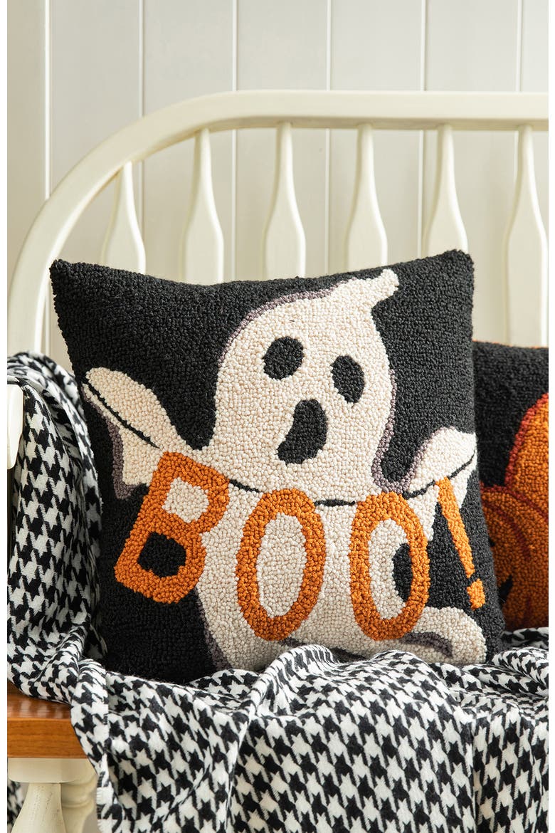 Hooked Halloween Ghost BOO Pillow, Alternate, color, Black