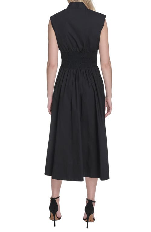 Vince Camuto Smock Waist Cotton Midi Dress In Black