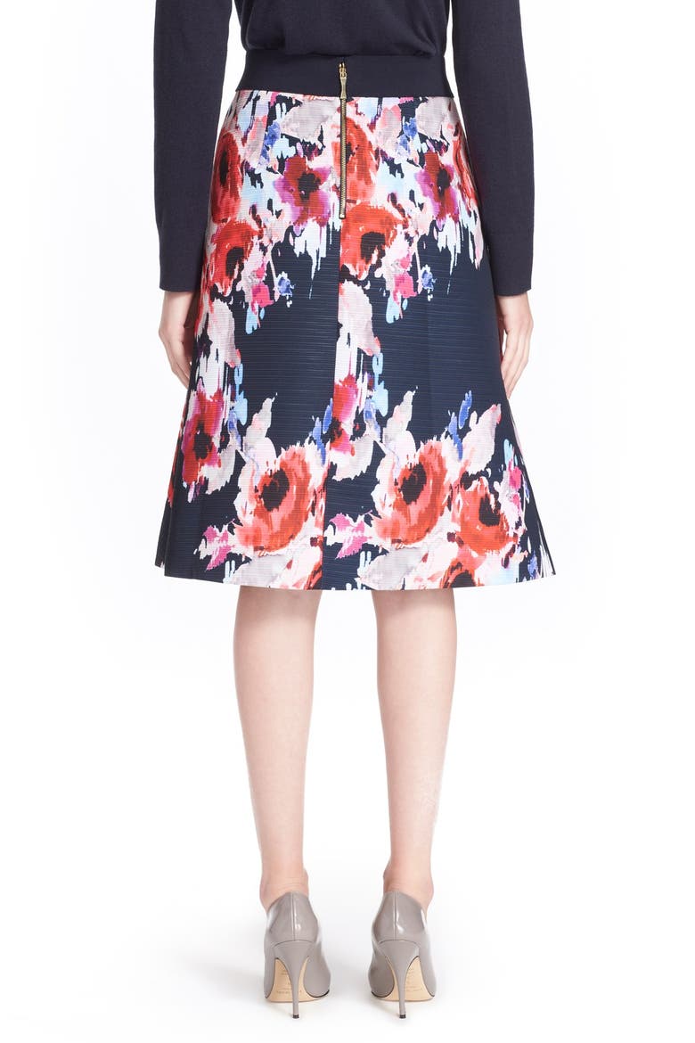 'hazy floral' print midi skirt, Alternate, color, INK MULTI
