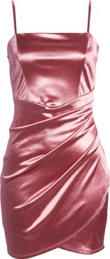LNL Ruched Spaghetti Strap Tulip Hem Satin Minidress