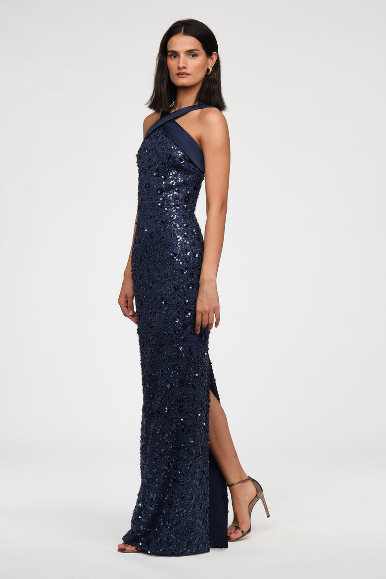 Kiki Beaded Column Gown, Alternate, color, Nautical Navy