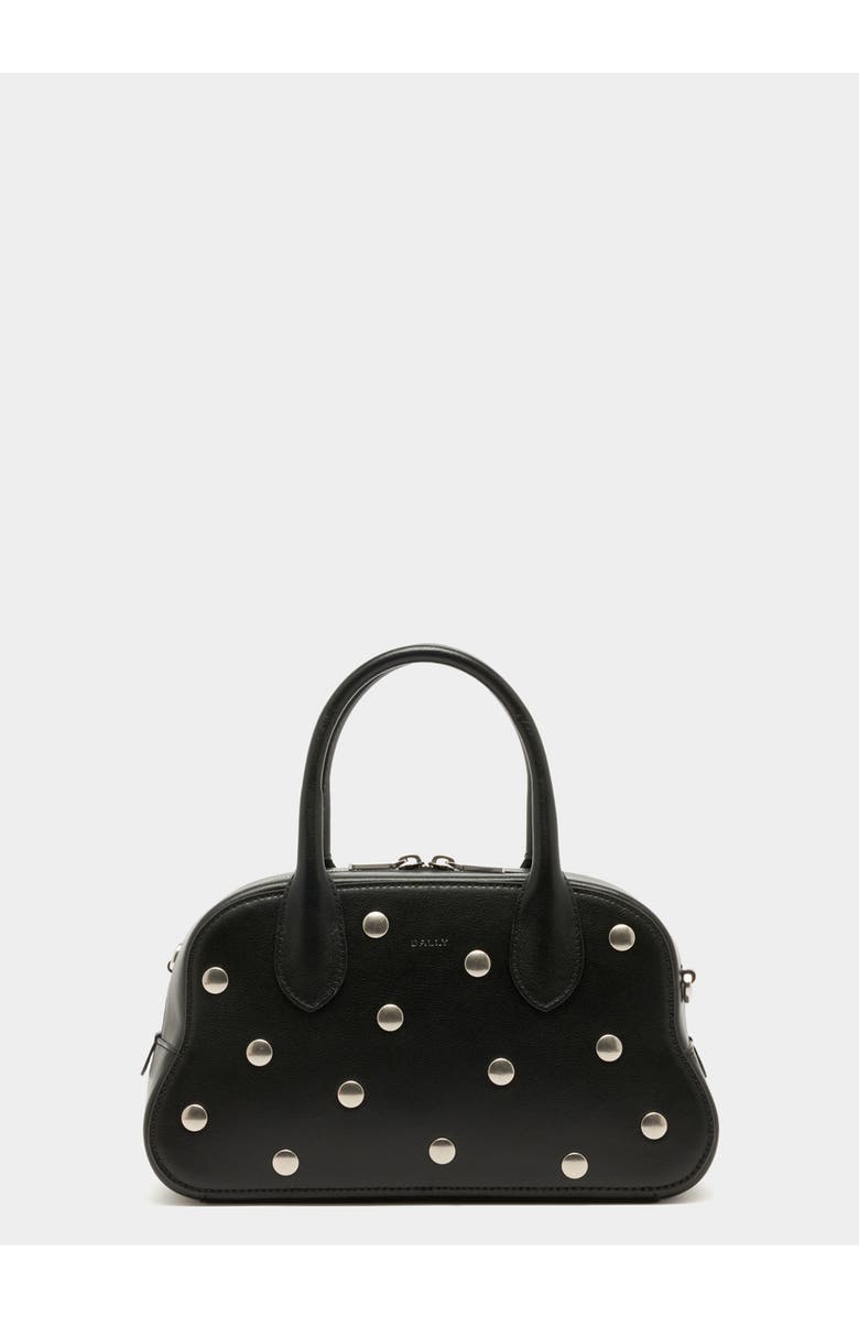 Bally Unda Top Handle Bag in Grained Calf Leather, Main, color, Black+Palladio