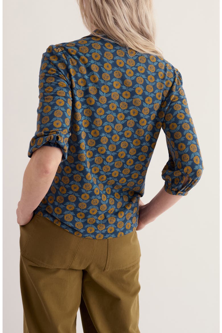 Embrace Floral Print Three-Quarter Sleeve Shirt, Alternate, color, MARIGOLD SKETCH MARINE