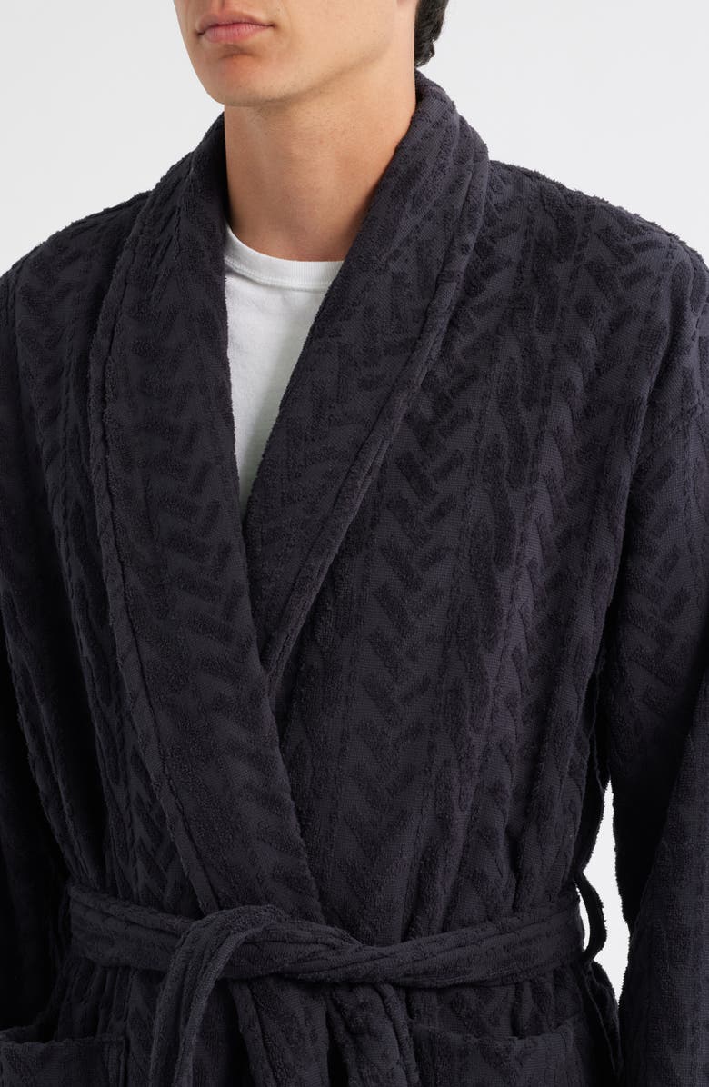 Majestic International Textured Cotton Terry Cloth Shawl Collar Robe, Alternate, color, Black