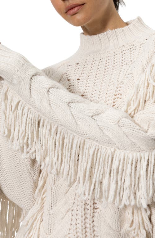 Sanctuary Mixed Stitch Fringe Detail Crewneck Sweater In Chalk