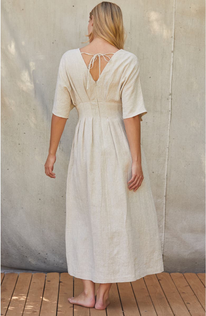 CRESCENT Pleated Linen Midi Dress, Alternate, color, Oatmeal