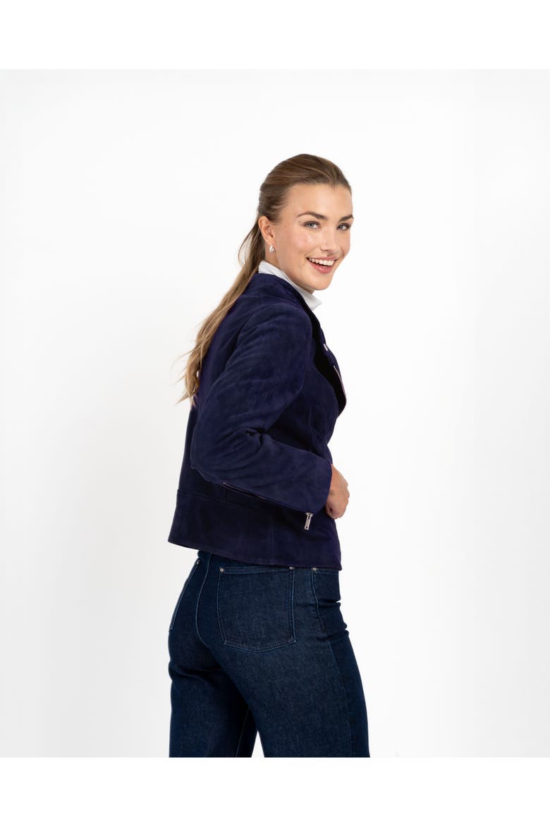 Hudson Suede Biker Jacket, Alternate, color, Navy