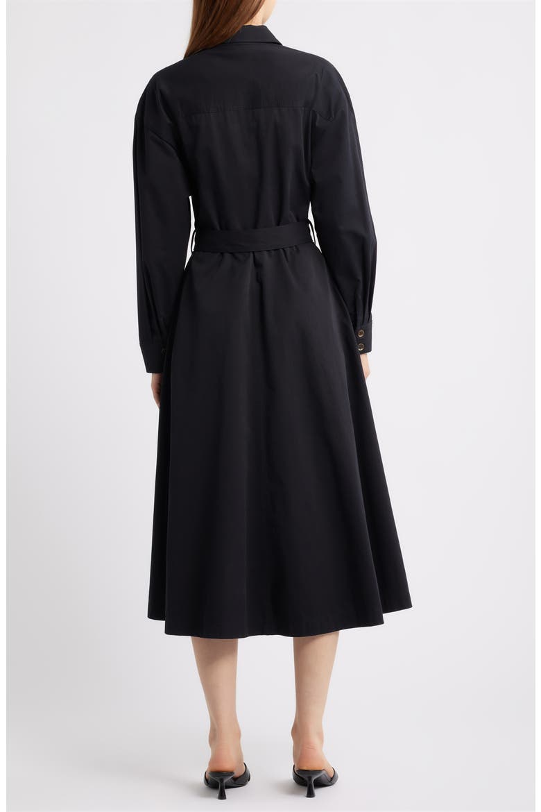 Belted Long Sleeve Shirtdress, Alternate, color, BLACK