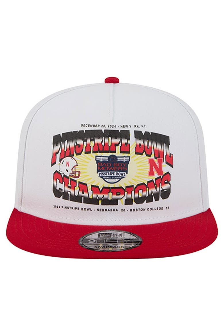 Men's New Era White/Scarlet Nebraska Huskers Retro 2024 Pinstripe Bowl Champions 9FIFTY A-Frame Snapback Hat, Alternate, color, White