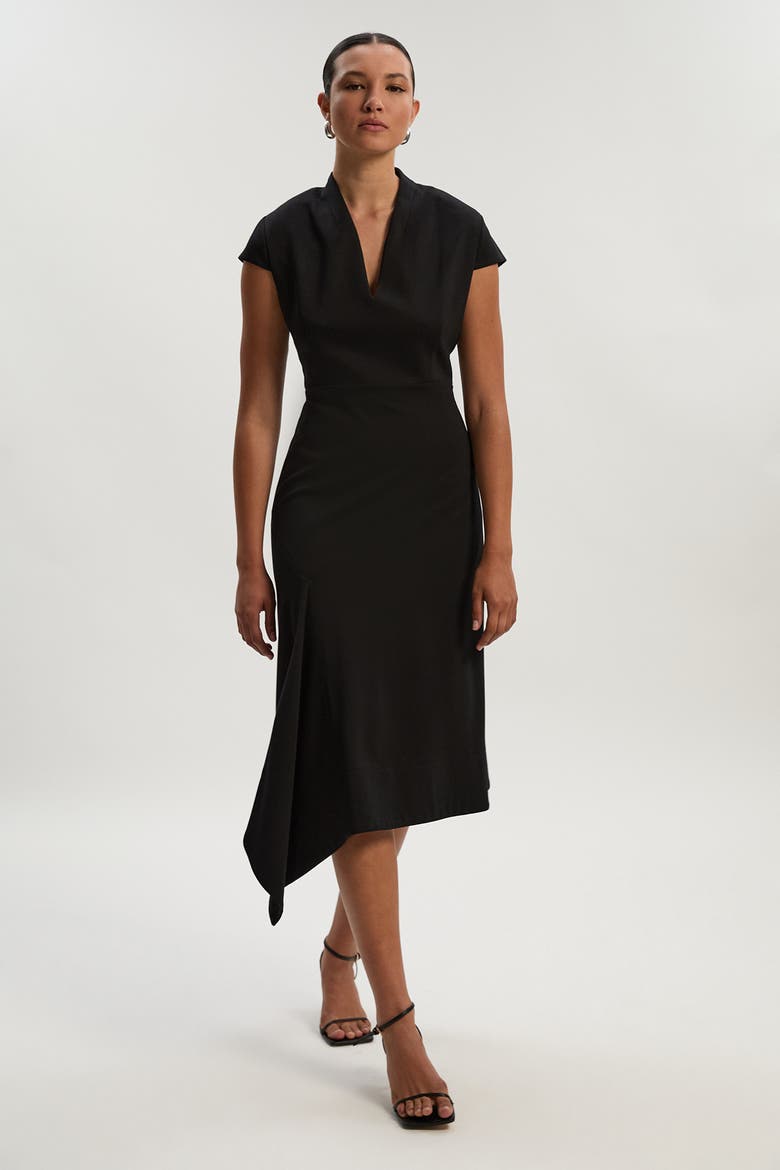 Asymmetric Front Tailored Midi Dress, Main, color, Black