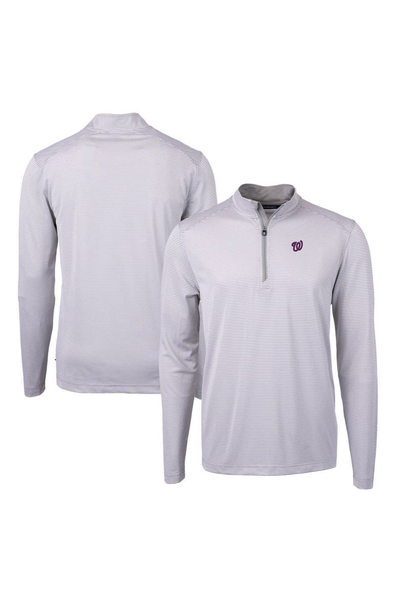 Cutter & Buck Men's Cutter & Buck Gray/White Washington Nationals Virtue Eco Pique Micro Stripe Recycled Quarter-Zip Pullover Top, Main, color, 