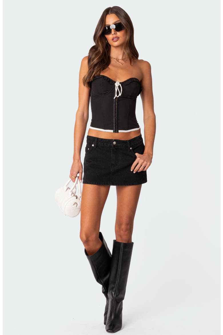 Abbey Ruffle Trim Corset Top, Alternate, color, BLACK