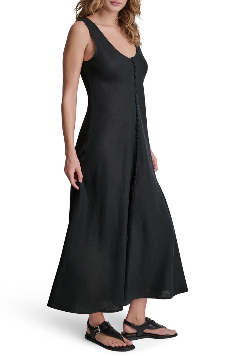 DKNY Fray Linen Dress, Alternate, color, Black