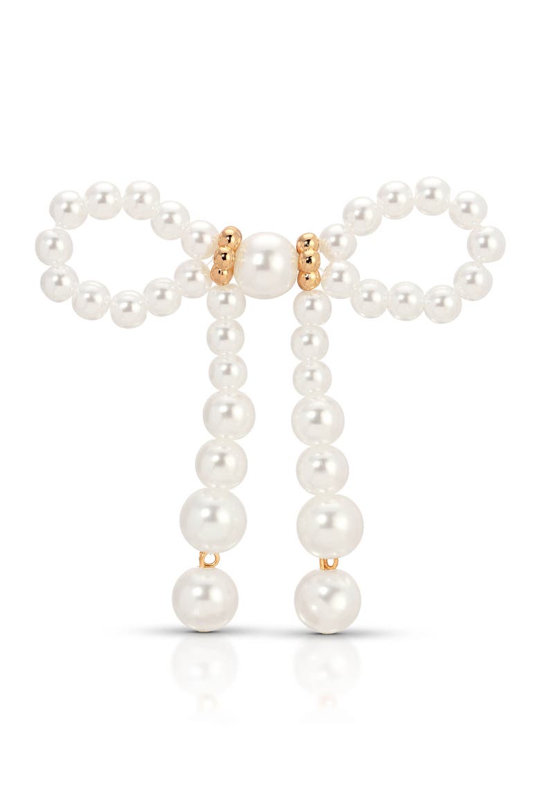 Faux Pearl Bow Brooch, Main, color, GOLD