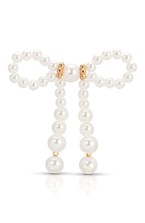 Faux Pearl Bow Brooch