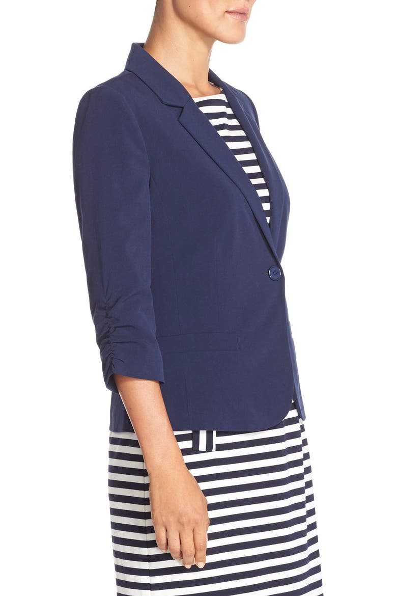 Ruched Sleeve Blazer, Alternate, color, NAVY