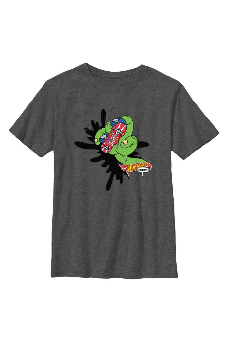 Boys Hot Wheels Monster Finger Skating T Shirt, Main, color, Dark Heather