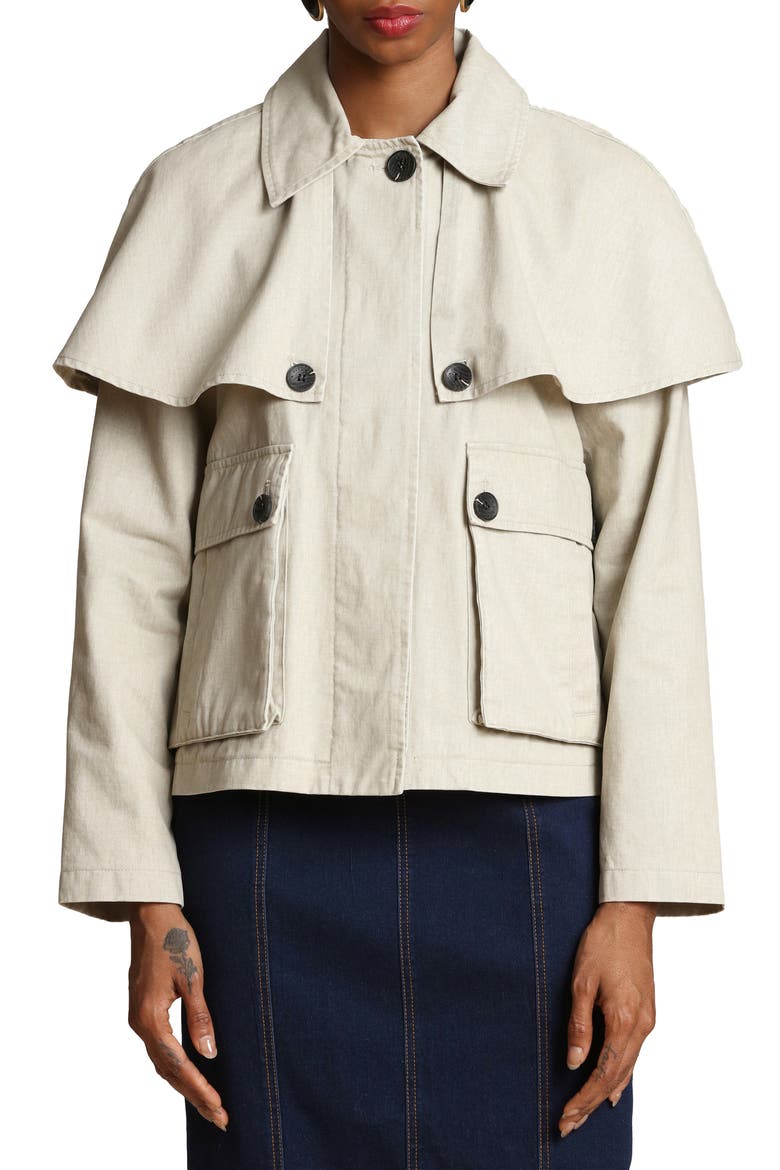 Cotton Cape Jacket, Alternate, color, LIMESTONE