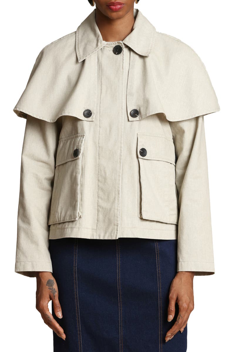 Avec Les Filles Cape Detail Cotton Jacket, Main, color, Limestone